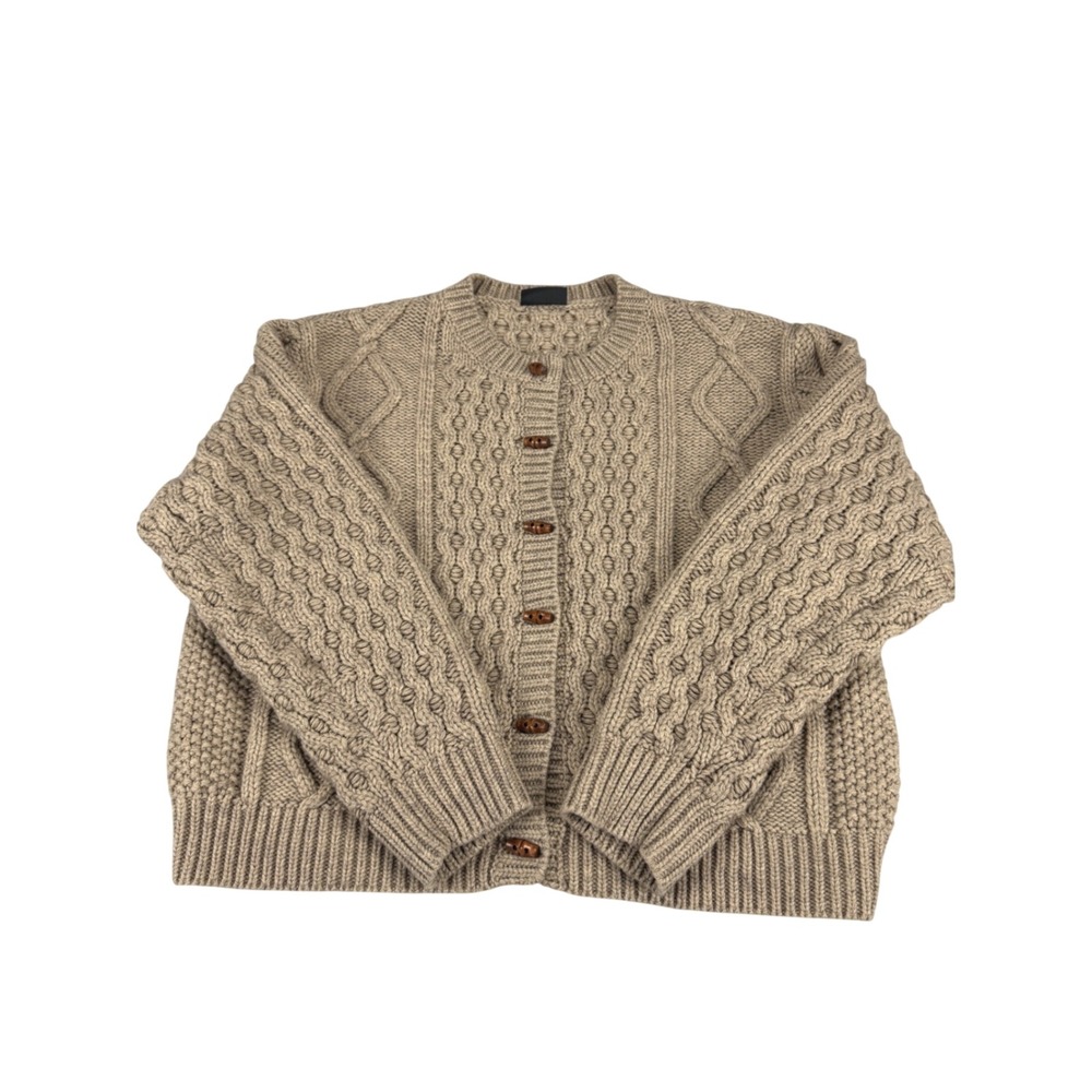 VICI Tan Brown Cable Knit Button Front Cardigan Sweater Wood Toggles Large